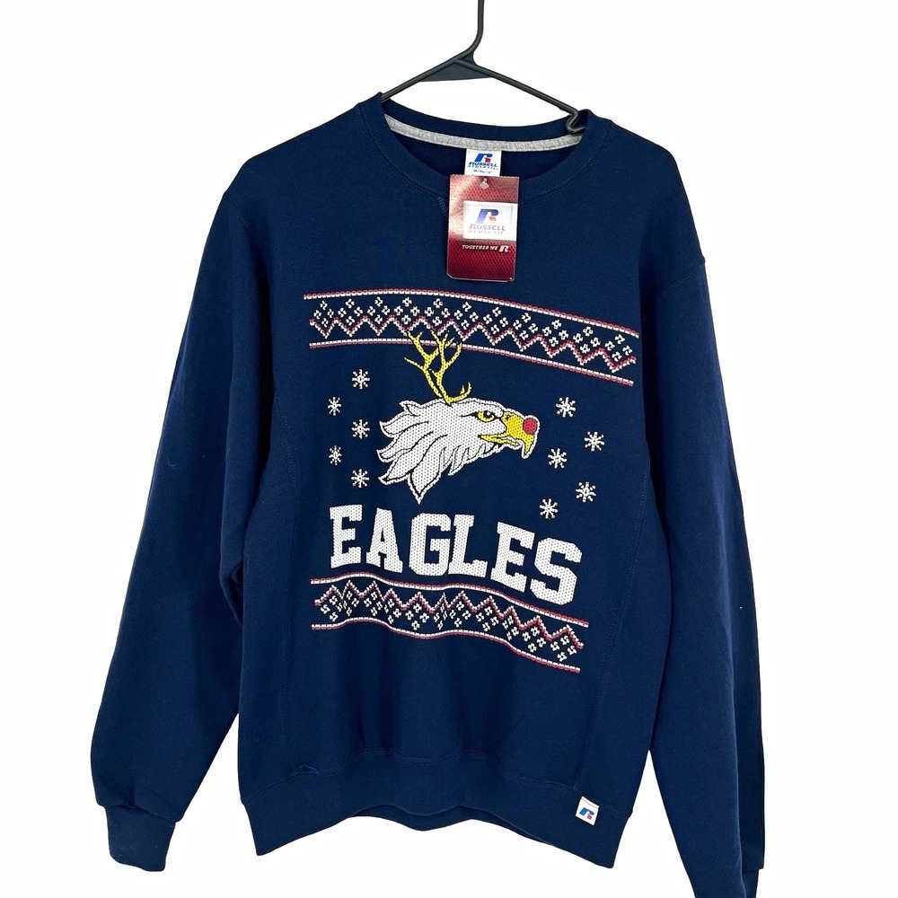 Russell Athletic Eagles Ugly Christmas Sweatshirt Sm Navy Reindeer Holiday NWT